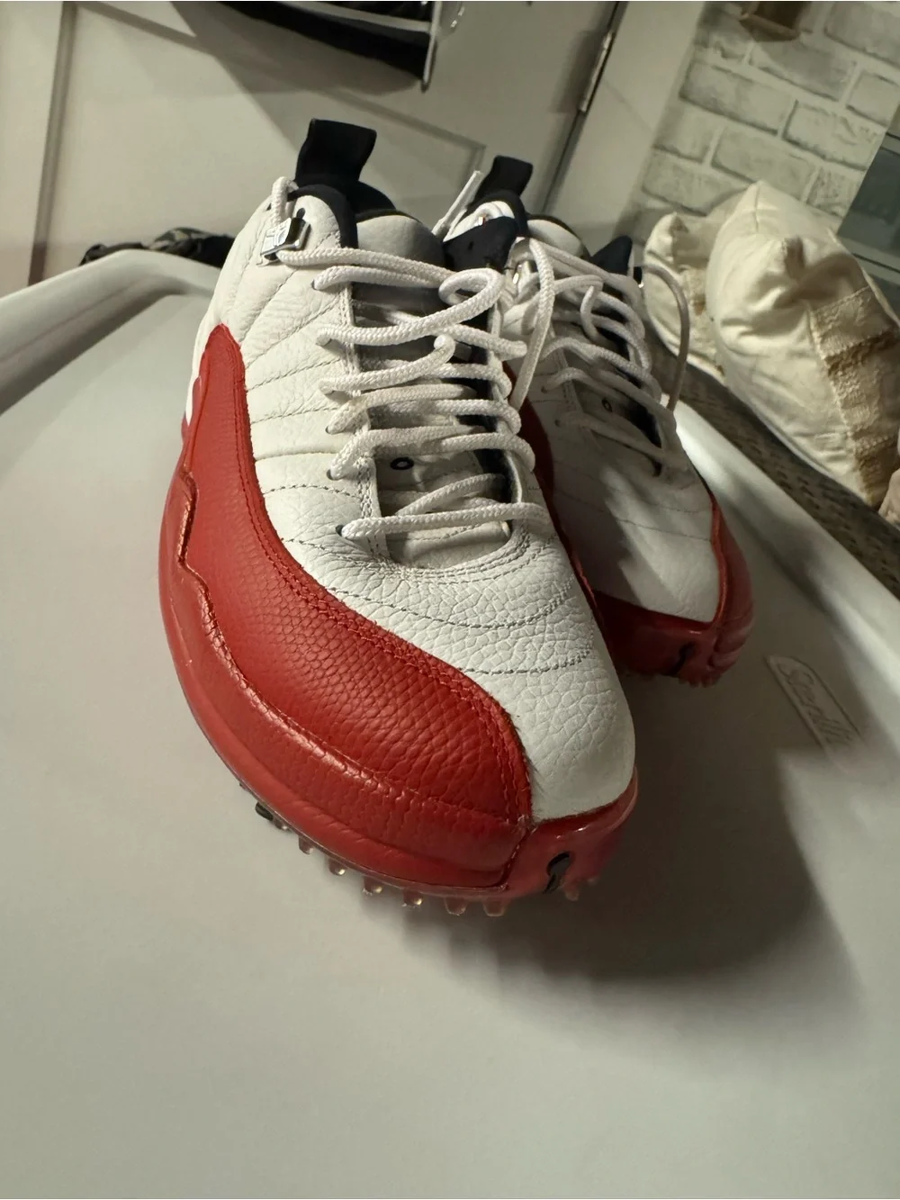 Jordan White and Red Golf Shoes